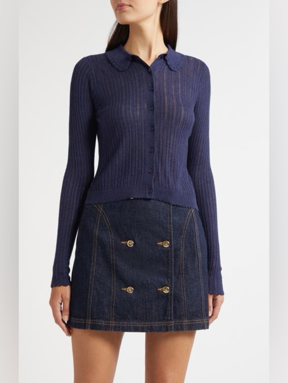 NWT $490 Ulla Johnson Lottie crochet-trimmed pointelle-knit cardigan